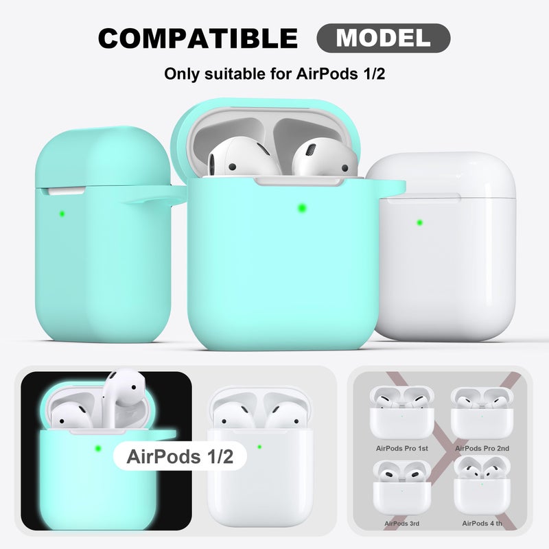 R-fun Compatible with AirPods Case Cover, Soft Silicone Protective Cover with Keychain for Women Men Compatible with Apple AirPods 2nd 1st Generation Charging Case, Front LED Visible,Glow Blue - Image 3